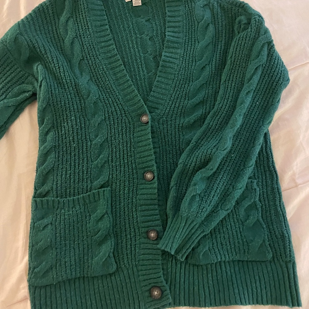 American Eagle Outfitters Green Cable Knit Cardigan